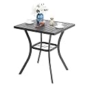 PHI VILLA Outdoor Bar Table 31" Square 36" Height,Patio Table for 2 | Metal Black,1.57" Umbrella Hole,Coating Old Craft for Garden Backyard Bistro or Deck