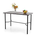 PHI VILLA Outdoor Patio Bar Table for 4-6, Counter Height Rectangle Bar Table with All Weather Metal Steel Frame Black for Outside, Yard, Garden and Deck