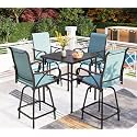 PHI VILLA Outdoor Swivel Bar Stools Set for 4, Metal Patio Bar Table and Chairs Set with Teal Textilene Fabric for Outside