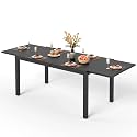 PHI VILLA Patio Expandable Metal Dining Table for 6-8, Black