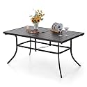 PHI VILLA Patio Table for 6, 60" Black Metal Dining Table w/Umbrella Hole