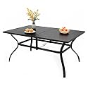 PHI VILLA Patio Table for 6, 60" Metal Dining Table w/Umbrella Hole