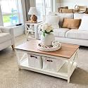 PHI VILLA White Farmhouse Coffee Tables with Storage for Living Room
