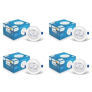 philips 12 watt white led ceiling cob round spot light with adjustable tilt  cut out 107mm  warm white pack of 4 brightspot