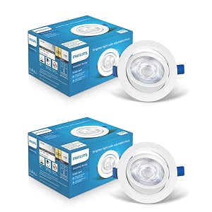 philips polycarbonate 12 watt white led ceiling cob round spot light with adjustable tiltcut out 107mmnatural whitepack of 2 brightspot
