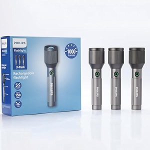 philips 24w torch light zoomable 3 pack 1000lm rechargeable led flashlight