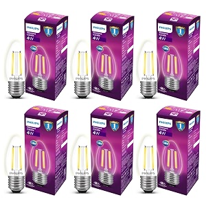 philips 4-watt filament candle led bulb  clear candle bulb for home amp decoration  bulb base e27 cool white  pack of 6