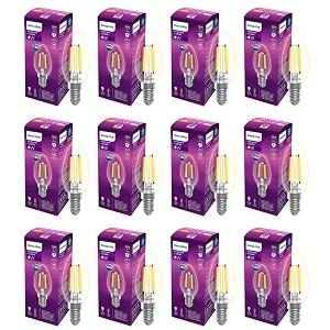 philips 4-watt filament candle led bulb  clear candle bulb for home amp decoration  bulb base e14 cool white  pack of 12