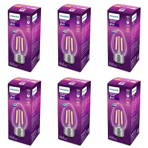 philips 4-watt filament candle led bulb  clear candle bulb for home amp decoration  bulb base e27 warm white  pack of 6