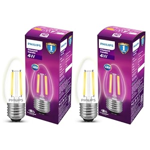 philips 4-watt filament candle led bulb  clear candle bulb for home amp decoration  bulb base e27 cool white  pack of 2