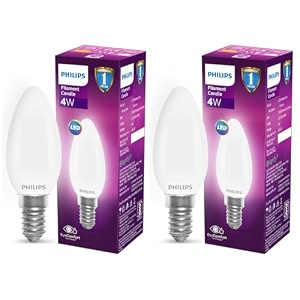 philips 4-watt filament candle led bulb  diffused candle bulb for home amp decoration  bulb base e14 warm white  pack of 2