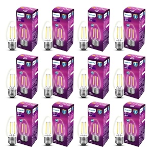 philips 4-watt filament candle led bulb  clear candle bulb for home amp decoration  bulb base e27 cool white  pack of 12