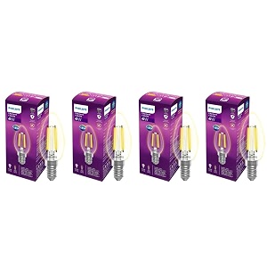 philips 4-watt filament candle led bulb  clear candle bulb for home amp decoration  bulb base e14 cool white  pack of 4