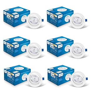 philips 6 watt white led ceiling cob round spot light with adjustable tilt  cut out 73mm  natural white pack of 6 brightspot