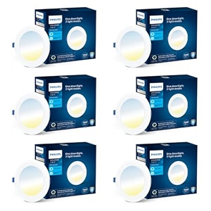 philips astra sleek 10-watt round led downlighter  3 colors in 1 recessed led downlight  led ceiling light for home and hall  cut out 43 inch color tunable white pack of 6