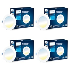philips astra sleek 10-watt round led downlighter  3 colors in 1 recessed led downlight  led ceiling light for home and hall  cut out 43 inch color tunable white pack of 4 polycarbonate