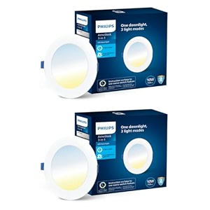 philips astra sleek 10-watt round led downlighter  3 colors in 1 recessed led downlight  led ceiling light for home and hall  cut out 43 inch color tunable white pack of 2polycarbonate