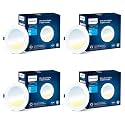 PHILIPS Astra Sleek 10-watt Round LED Downlighter | 3 Colors in 1 Recessed LED Downlight | LED Ceiling Light for Home and Hall | Cut Out: 4.3 inch, Color: Tunable White, Pack of 4, Polycarbonate
