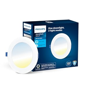 philips polycarbonate astra sleek 15-watt round led downlighter3 colors in 1 recessed led downlightled ceiling light for home and hallcut out 6 inchcolor tunable whitepack of 1