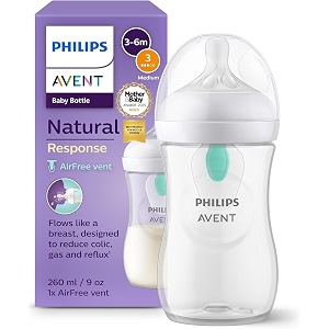 philips avent natural response plastic baby bottle - 260ml baby milk bottle with airfree vent  bpa free for newborn babies aged 1 months 260ml air vent