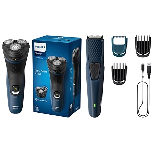 philips electric shaver for men- s115103 amp philips battery powered skinprotect beard trimmer - bt123218 blue