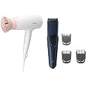 PHILIPS Hair Dryer BHD308/30 1600Watt Thermoprotect Airflower, 3 Heat &amp; Speed Settings For Quick Drying &amp; BT1232/15 Skin-Friendly Beard Trimmer - Durapower Technology, Blue