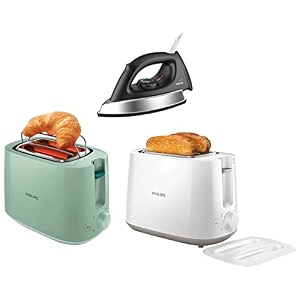 philips gc181 heavy weight 1000-watt dry iron amp hd258200 830-watt 2-slice pop-up toaster white amp 830w 2 slice pop up toaster green