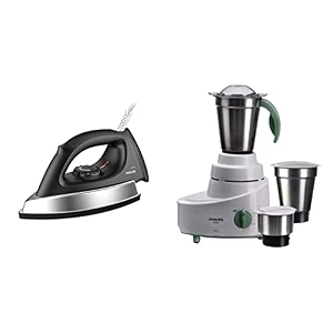 philips gc181 heavy weight 1000-watt dry iron black amp philips hl1606 500-watt mixer grinder with 3 jars green