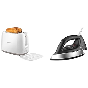 philips hl775601 1000w dry iron stainless steel black amp philips hd258200 2-slice pop-up toaster 830w bun warmer 6 browning settings