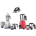 Philips GC181 Heavy Weight 1000-Watt Dry Iron &amp; HL7701/00 750 Watts Mixer Grinder (Elegant Lavender and White) &amp; 2 500W Mixer Grinder, Red