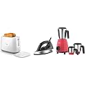 Philips GC181 Heavy Weight 1000-Watt Dry Iron &amp; 2 500W Mixer Grinder, Red &amp; HD2582/00 830-Watt 2-Slice Pop-up Toaster (White)