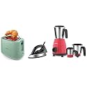 Philips GC181 Heavy Weight 1000-Watt Dry Iron &amp; 2 500W Mixer Grinder, Red &amp; 0 830W 2 Slice Pop Up Toaster (Green)