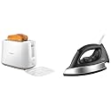 Philips HL7756/01 1000W Dry Iron Stainless Steel, Black &amp; Philips HD2582/00 2-Slice Pop-Up Toaster 830W, Bun Warmer, 6 Browning Settings