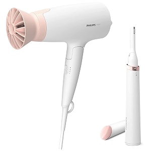 philips hair dryer bhd30830 1600 watts thermoprotect airflower 3 heat amp speed settings for quick drying amp touch-up hp6388 eyebrows facial amp body trimmer white