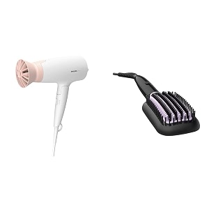 philips hair dryer bhd30830 1600watts thermo-protect air-flower and philips heated hair straightening brush bhh88010 thermo-protect technology with keratin-infused bristles black