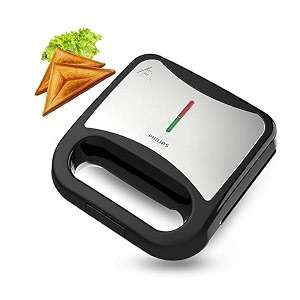 philips hd100000 xl sandwich maker  800w  non-stick coated plates  uhd technology  easy locking  black with metallic finish