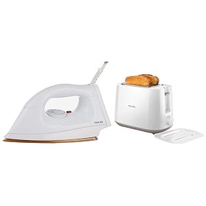philips hi114 1000-watt golden american heritage soleplate dry iron amp daily collection hd258200 830-watt 2-slice pop-up toaster white combo
