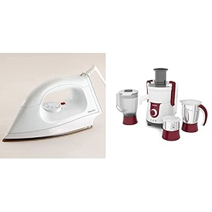 philips hi114 1000-watt golden american heritage soleplate dry iron amp philips viva hl7715 700-watt juicer mixer grinder with 3 jars pistil redwhite