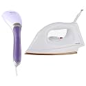 Philips HI114 1000-Watt Golden American Heritage Soleplate Dry Iron & Philips Handheld Garment Steamer GC360/30 - Vertical & Horizontal Steaming, 1200 Watt, up to 22g/min