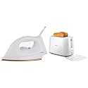 Philips HI114 1000-Watt Golden American Heritage Soleplate Dry Iron &amp; Daily Collection HD2582/00 830-Watt 2-Slice Pop-up Toaster (White) Combo