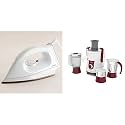 Philips HI114 1000-Watt Golden American Heritage Soleplate Dry Iron &amp; Philips Viva HL7715 700-Watt Juicer Mixer Grinder with 3 Jars (Pistil Red/White)