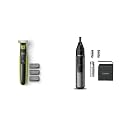 Philips QP2525/10 Cordless OneBlade Hybrid Trimmer and Shaver with 3 Trimming Combs (Lime Green) &amp; Nose Trimmer Nt3650/16, Cordless Nose, Ear &amp; Eyebrow Trimmer,2 Eyebrow Combs, Pouch (Gray)