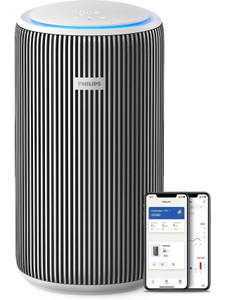 philips smart air purifier ac322060 upto 135 m2 room size smart covers large rooms to 135 m2 1450 sqft  520 m3h cadr  dual fan quiet with silentwings  3-layer hepa nanoprotect  aerasense pm25temphumidity sensors  air app portable room air purifier black grey