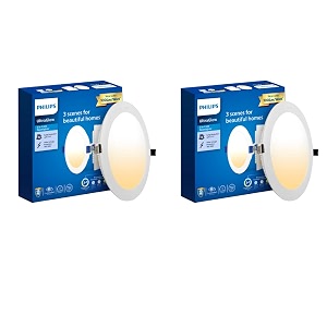 philips polycarbonate ultra glow 10-watt round led downlighter3 colors in 1 recessed led downlightled ceiling light for home and hallcut out 4 inch color tunable white pack of 2