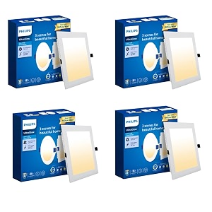 philips polycarbonate ultra glow 10-watt square led downlighter3 colors in 1 recessed led downlightled ceiling light for home and hallcut out 4 inch color tunable white pack of 4