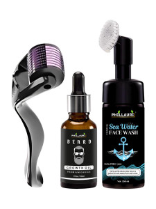 phillauri mens care combo derma roller  beard growth oil  foaming face wash 1 items in the set