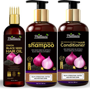 phillauri red onion black seed oil ultimate hair care kit for hair fall control 3 items in the set