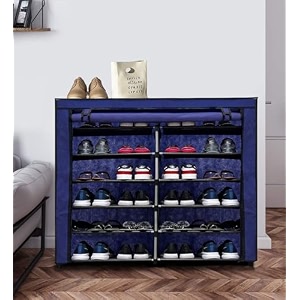 12 layer non-woven fabric portable closet wardrobe organizer storage dark blue metal