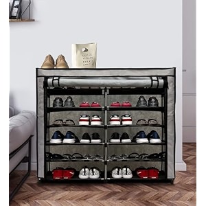 12 layer non-woven fabric portable closet wardrobe organizer storage grey metal