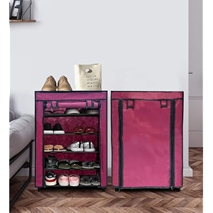 5 layer non-woven fabric portable closet wardrobe organizer storage maroon metal